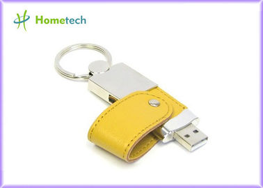 Disco di USB Flash di cuoio giallo personalizzabile 4GB/8GB con i portachiavi a anello