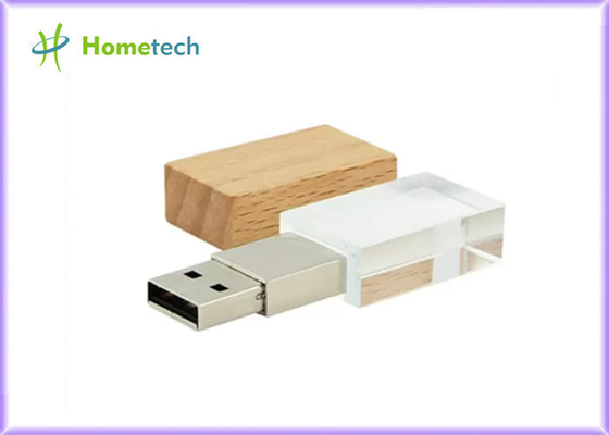 Crystal Usb Flash Drive con legno ha condotto il usb a cristallo di logo su ordinazione leggero di 32GB 64GB 128GB
