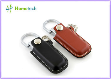Il nero lussuoso/Brown riveste di pelle il disco di USB Flash 4GB/8GB con i portachiavi a anello
